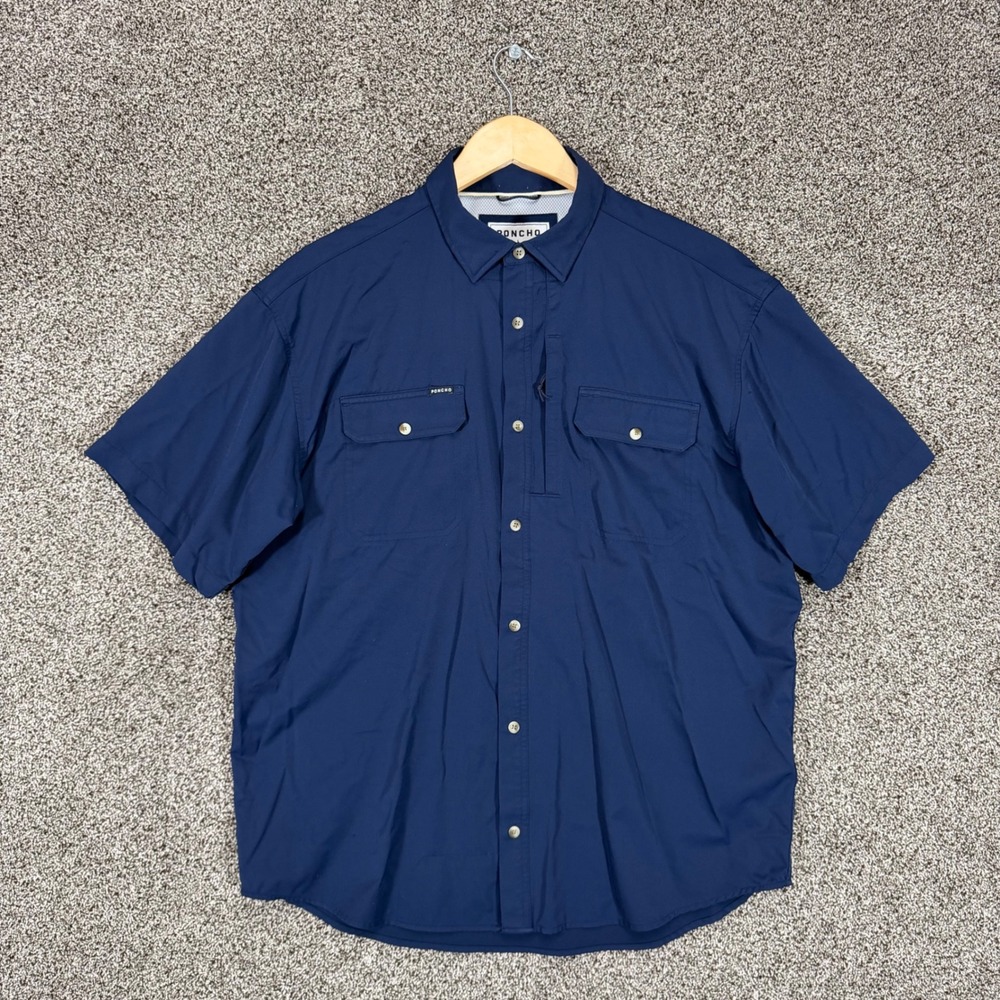 Poncho The Captain Shirt Mens L Navy Blue Performance Magnetic Pockets Vented